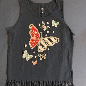 Girls size Large 10 - 12 navy blue tank top with butterflies